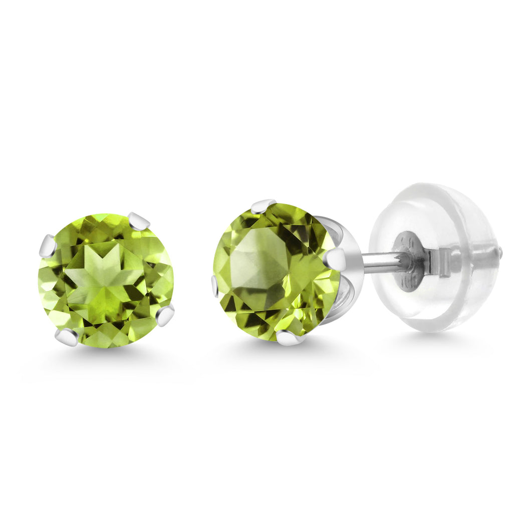 Gem Stone King 10K White Gold Gemstone Birthstone 4-Prong Stud Earrings For Women Men | Round 5MM | Fine Jewelry for Her Mom Women Wife Men