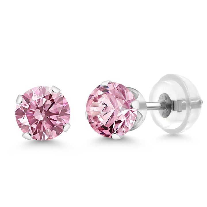 10K White Gold Gemstone Birthstone 4-Prong Stud Earrings For Women Men | Round 5MM | Fine Jewelry for Her Mom Women Wife Men