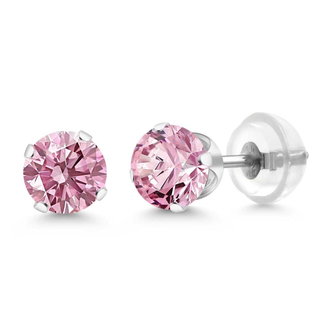 Gem Stone King 10K White Gold Gemstone Birthstone 4-Prong Stud Earrings For Women Men | Round 5MM | Fine Jewelry for Her Mom Women Wife Men