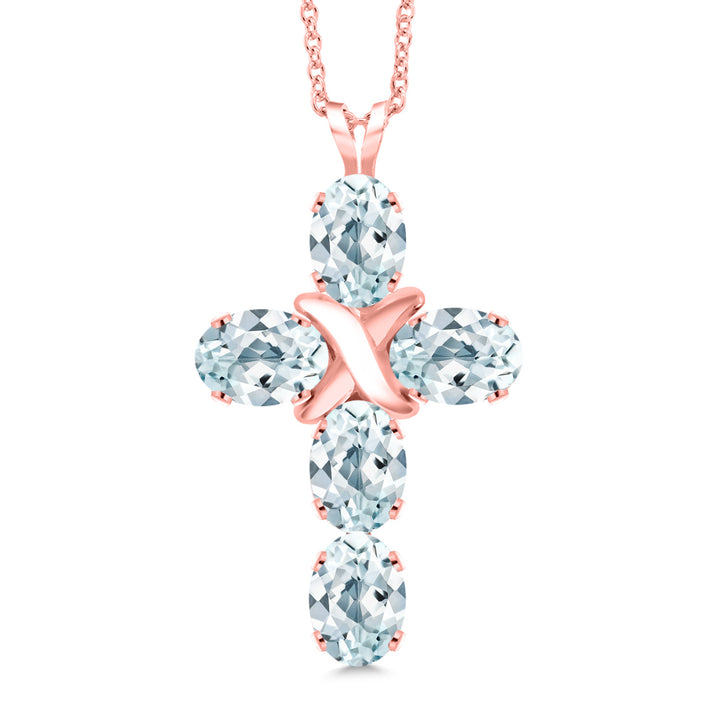Aquamarine - March_Pendant in 925 Rose Gold Plated Silver