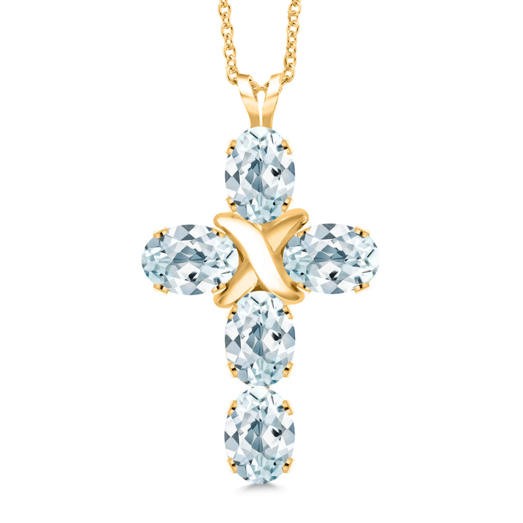 Aquamarine - March_Pendant in 925 Yellow Gold Plated Silver