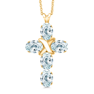 Aquamarine - March_Pendant in 925 Yellow Gold Plated Silver