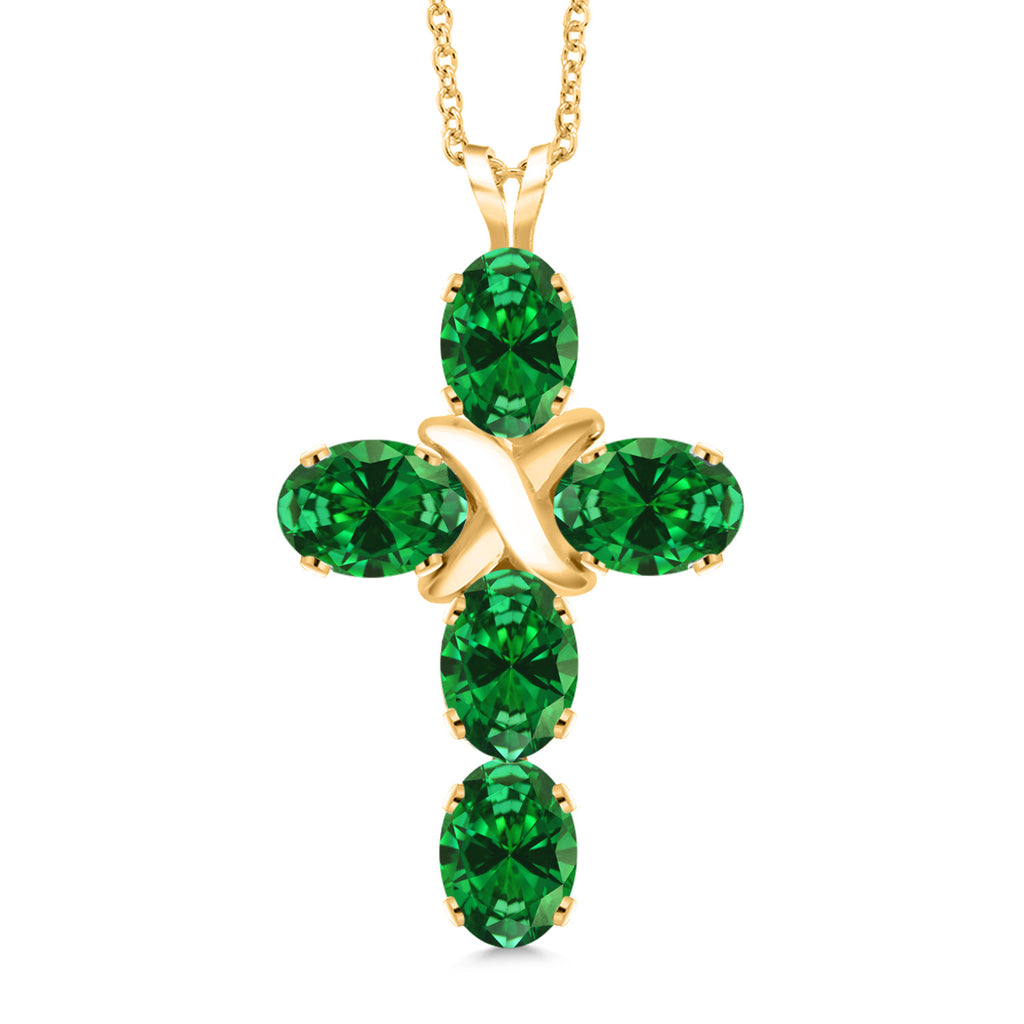 Created Emerald - May_Pendant in 925 Yellow Gold Plated Silver
