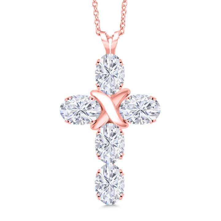 White Moissanite - April_Pendant in 925 Rose Gold Plated Silver