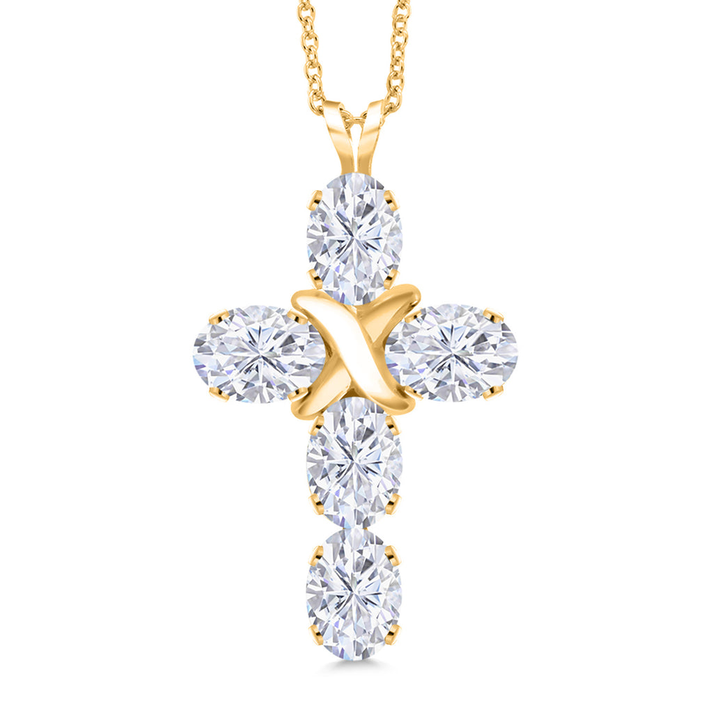 White Moissanite - April_Pendant in 925 Yellow Gold Plated Silver