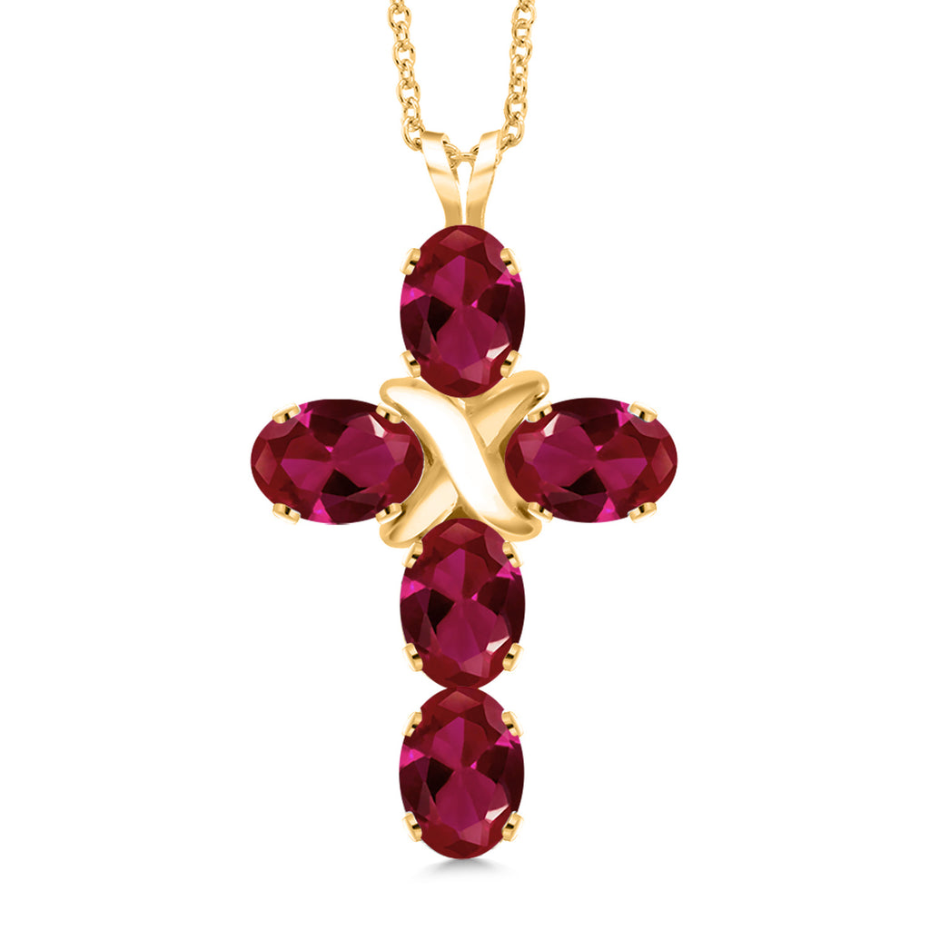 Created Ruby - July_Pendant in 925 Yellow Gold Plated Silver