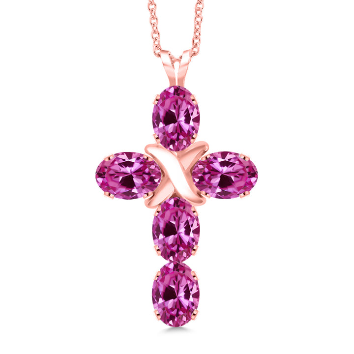 Pink Created Sapphire - September_Pendant in 925 Rose Gold Plated Silver