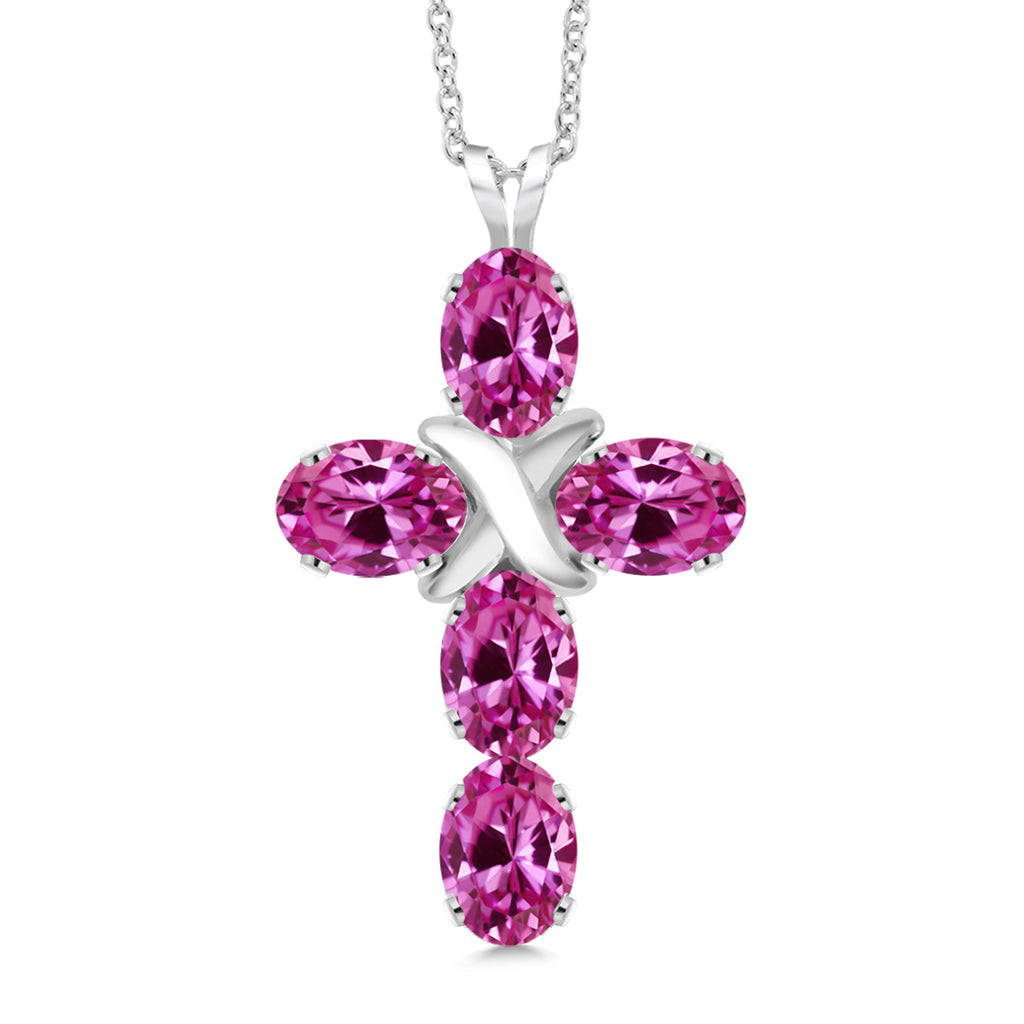 Pink Created Sapphire - September_Pendant in 925 Sterling Silver