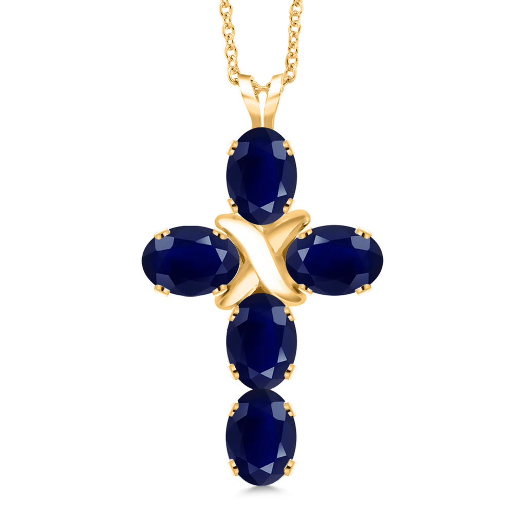 Blue Sapphire - September_Pendant in 925 Yellow Gold Plated Silver
