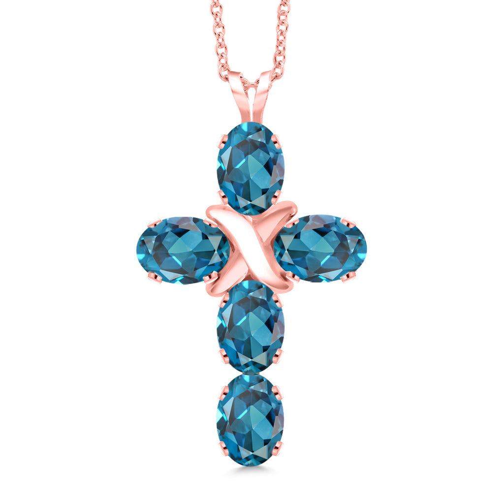 London Blue Topaz - November_Pendant in 925 Rose Gold Plated Silver