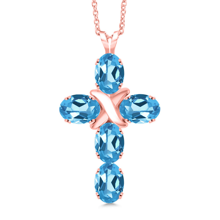 Swiss Blue Topaz - November_Pendant in 925 Rose Gold Plated Silver