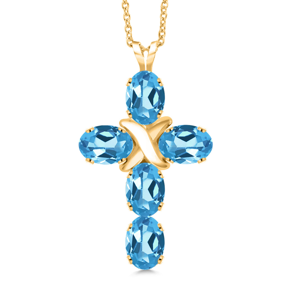 Swiss Blue Topaz - November_Pendant in 925 Yellow Gold Plated Silver