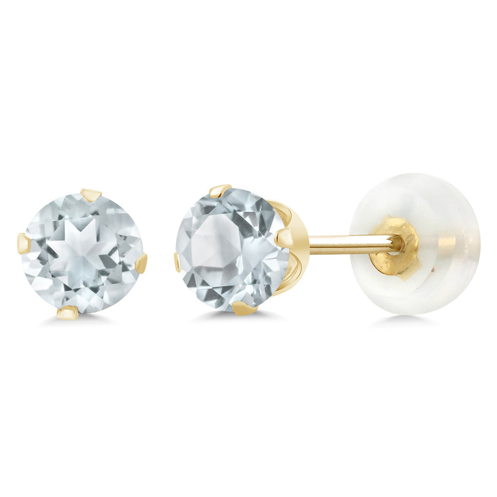 Aquamarine - March_Earrings in 10K Yellow Gold