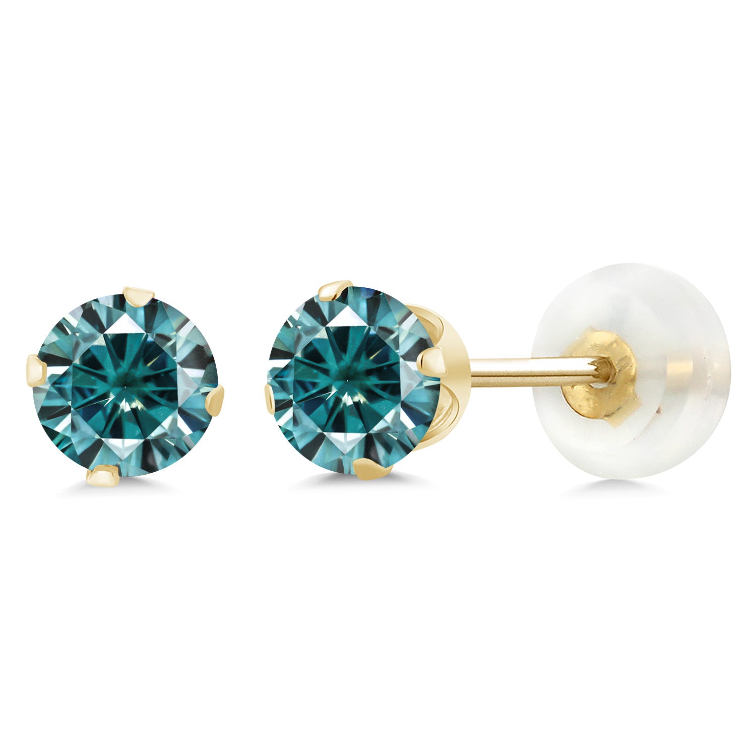 Blue Moissanite - April_Earrings in 10K Yellow Gold