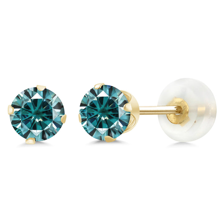 Blue Moissanite - April_Earrings in 10K Yellow Gold