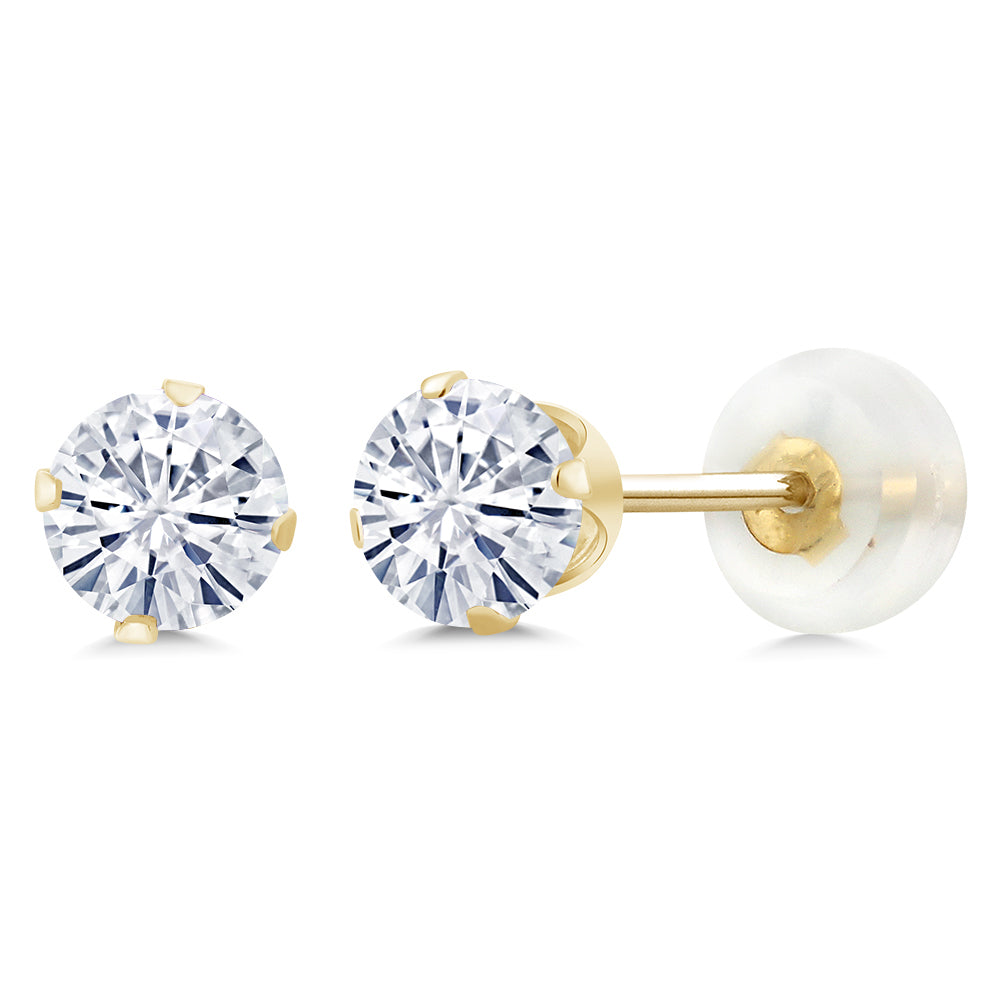 White Moissanite - April_Earrings in 10K Yellow Gold
