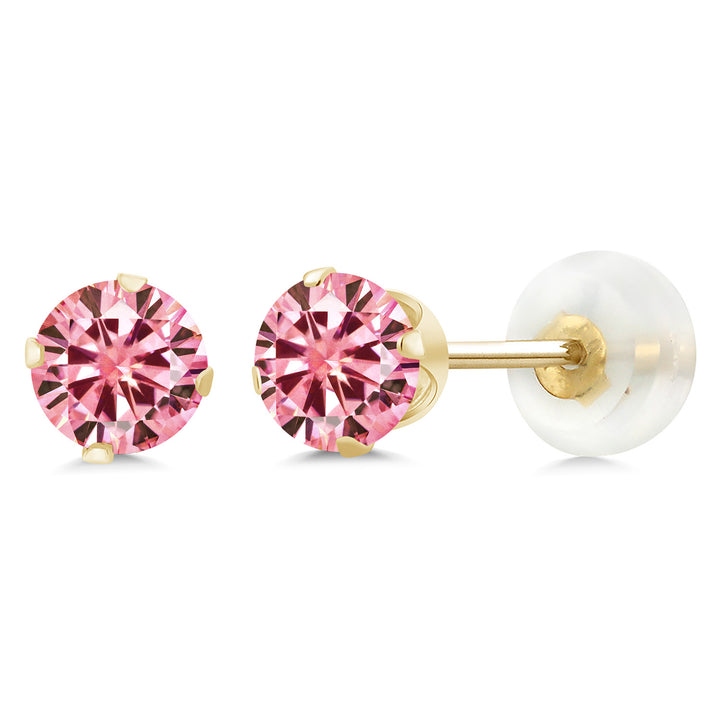 Pink Moissanite - April_Earrings in 10K Yellow Gold