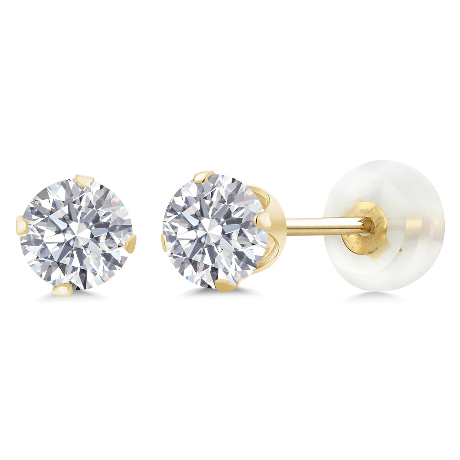 10K Yellow Gold E - F Lab Grown Diamond Earrings for Women | 1.00 Cttw | Gemstone April Birthstone | Round 5MM