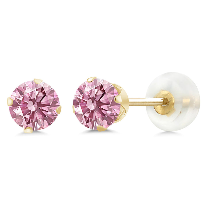 Pink Lab Grown Diamond - April_Earrings in 10K Yellow Gold