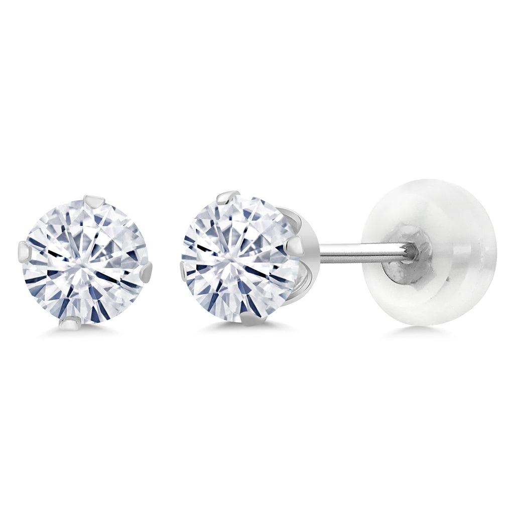 White Moissanite - April_Earrings in 10K White Gold