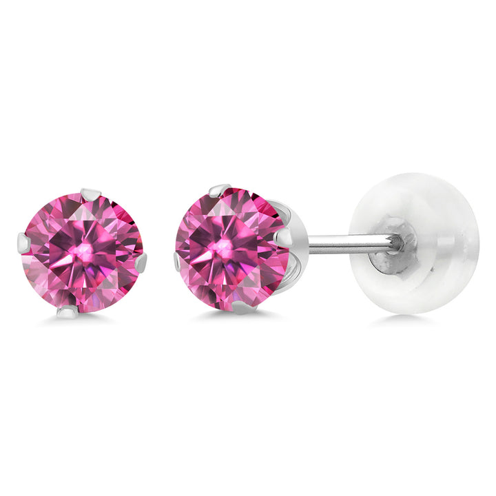 Pink Moissanite - April_Earrings in 10K White Gold