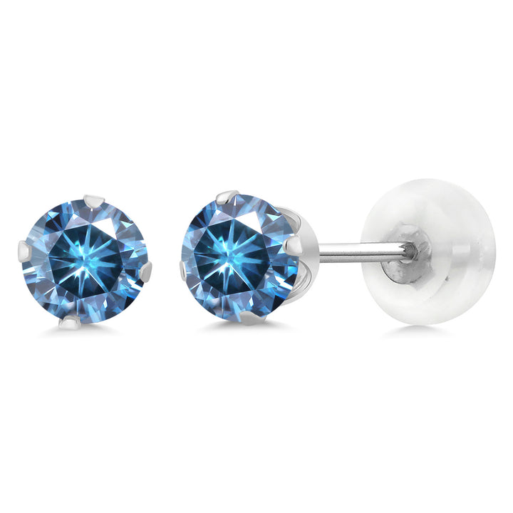 Persian Blue Moissanite - April_Earrings in 10K White Gold