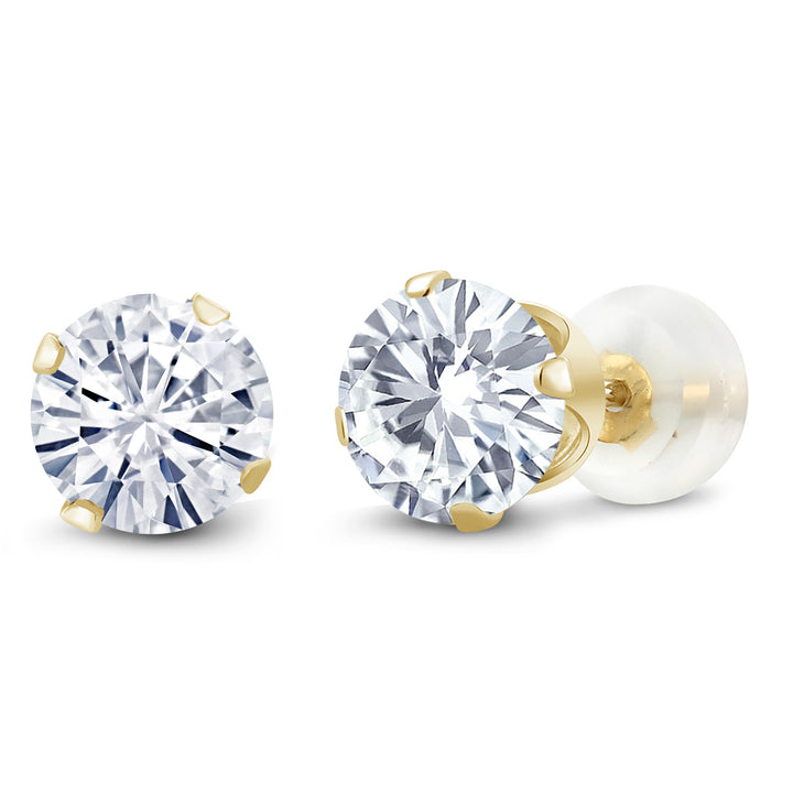 White Moissanite - April_Earrings in 10K Yellow Gold