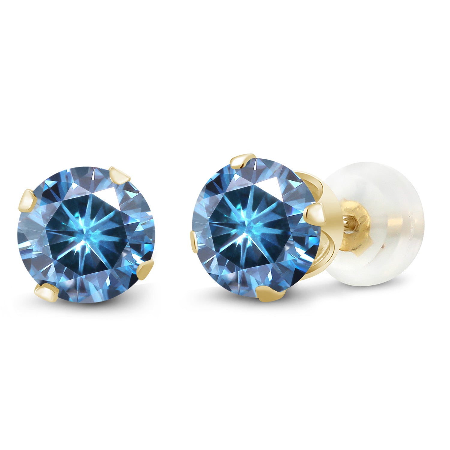 Persian Blue Moissanite - April_Earrings in 10K Yellow Gold