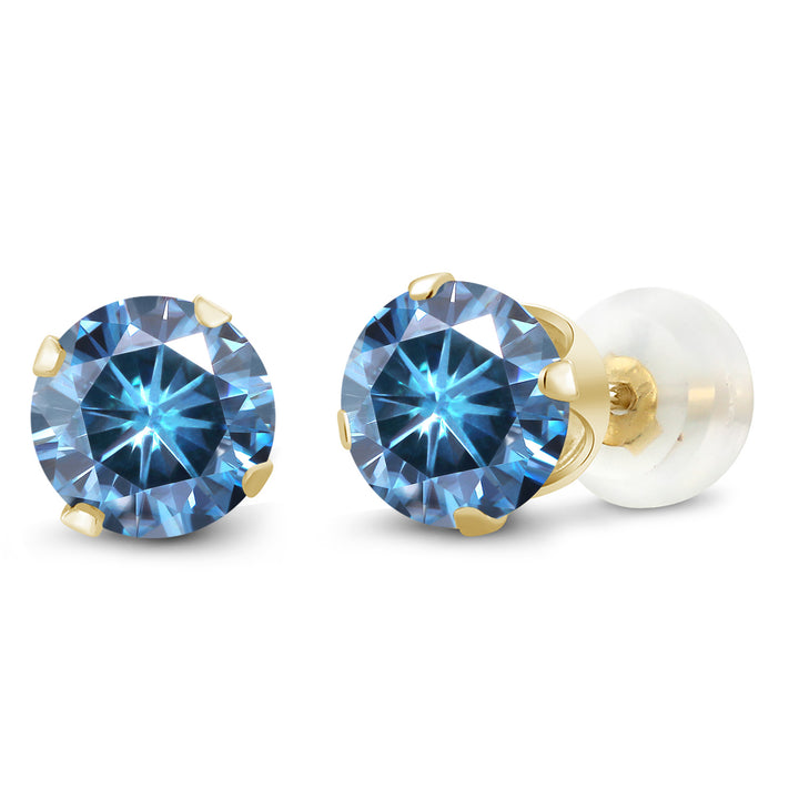 Persian Blue Moissanite - April_Earrings in 10K Yellow Gold