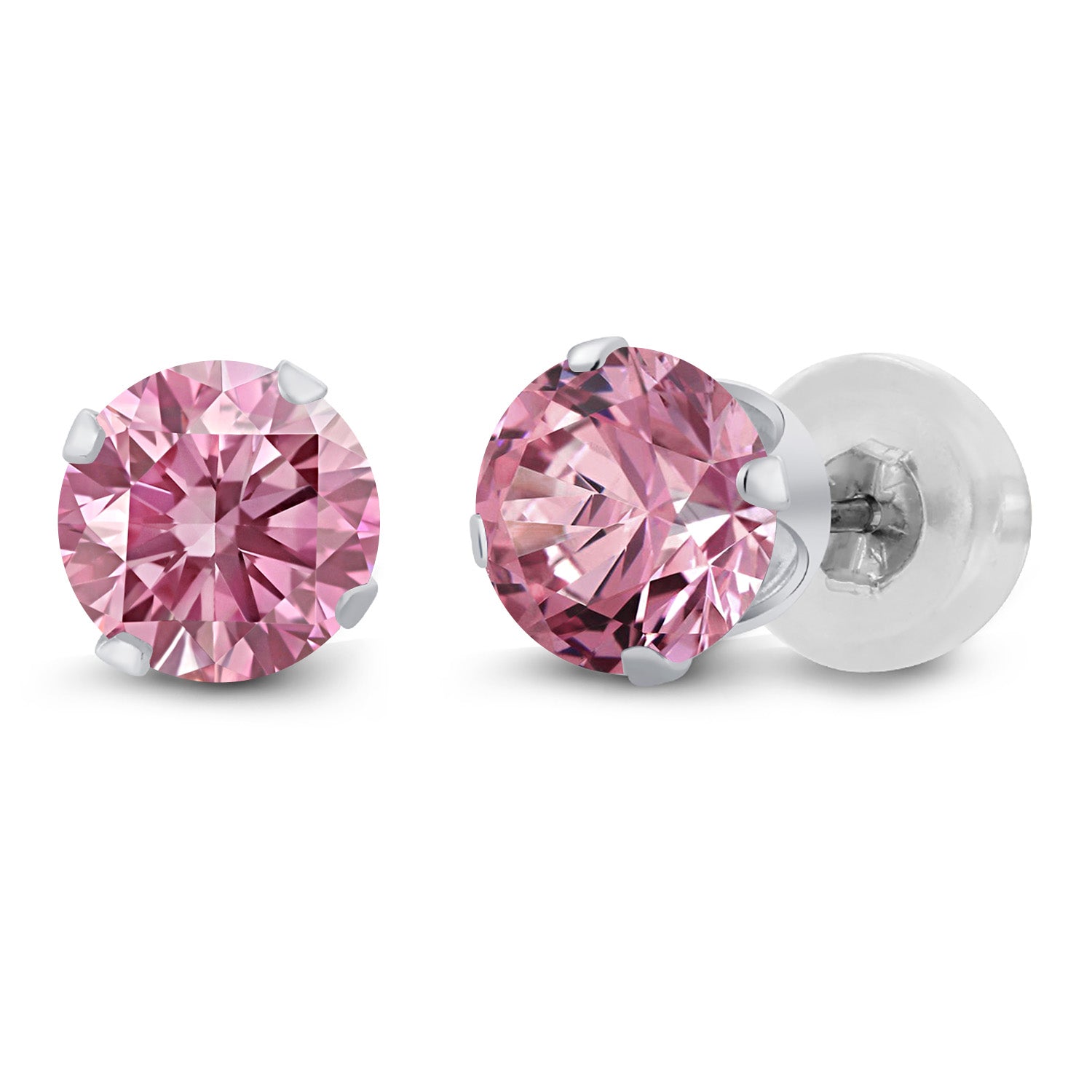Pink Moissanite - April_Earrings in 14K White Gold