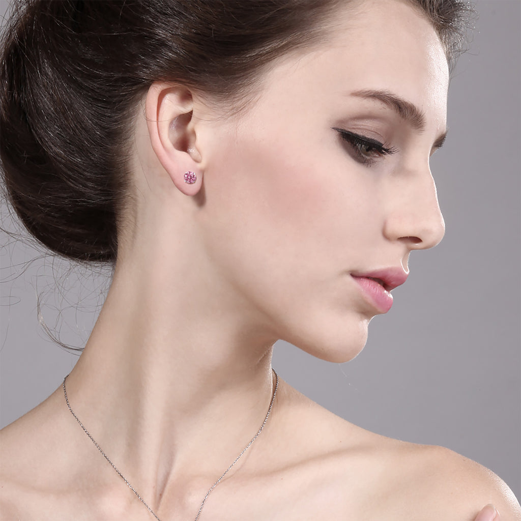 Pink Moissanite - April_Earrings in 14K White Gold