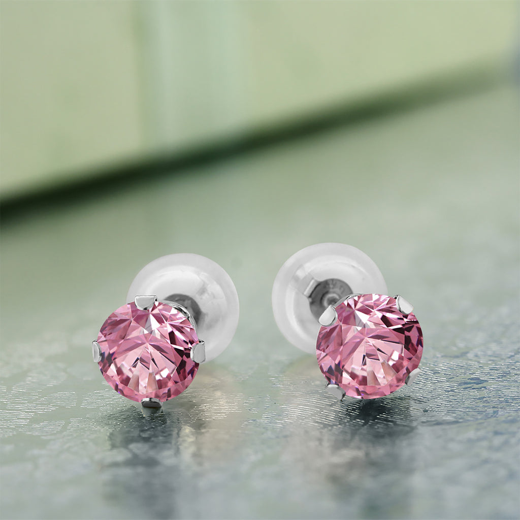 Pink Moissanite - April_Earrings in 14K White Gold