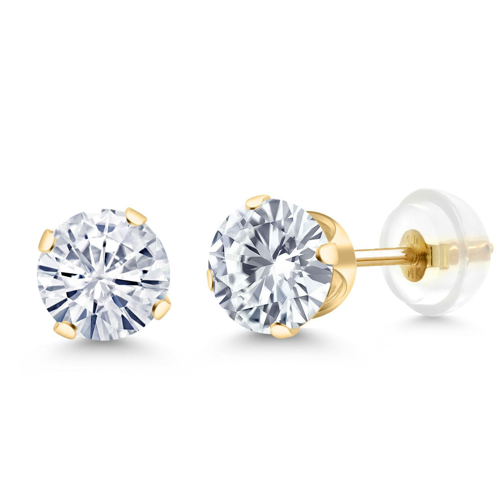 Gem Stone King 14K Yellow Gold Green Peridot Stud Earrings For Women Men (1.80 Cttw, 4-Prong, Gemstone Birthstone, Round 6MM)