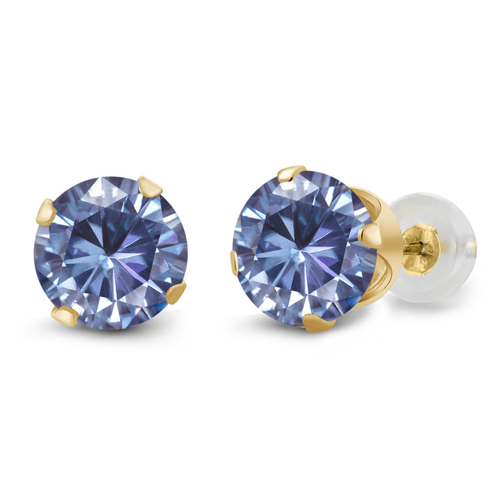 Persian Blue Moissanite - April_Earrings in 14K Yellow Gold