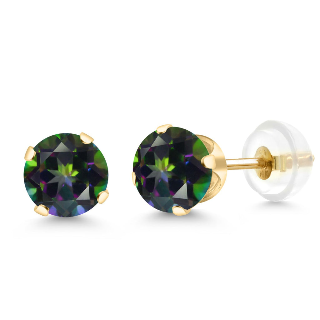 Gem Stone King 14K Yellow Gold Green Peridot Stud Earrings For Women Men (1.80 Cttw, 4-Prong, Gemstone Birthstone, Round 6MM)