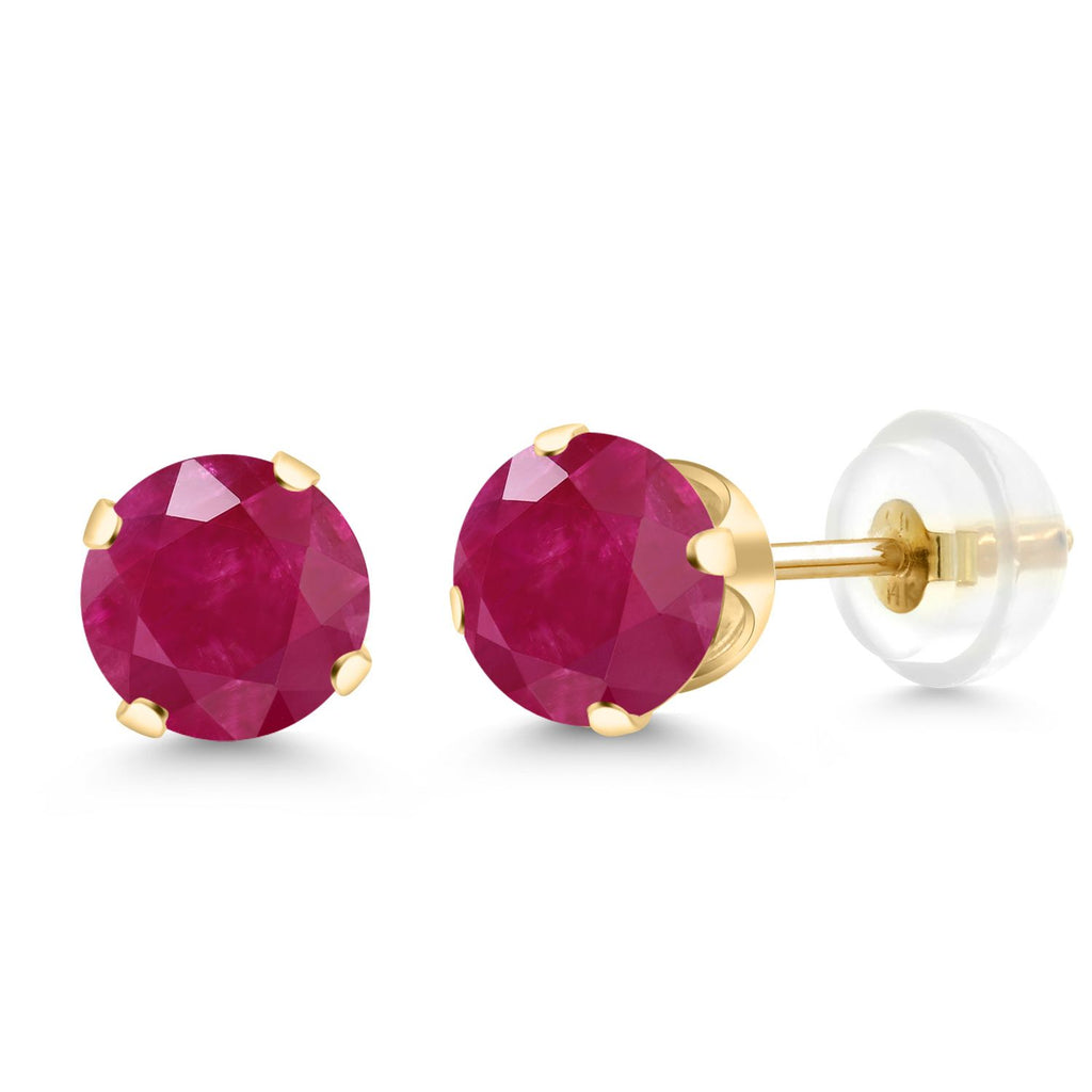 Gem Stone King 14K Yellow Gold Green Peridot Stud Earrings For Women Men (1.80 Cttw, 4-Prong, Gemstone Birthstone, Round 6MM)