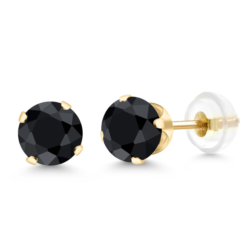 Gem Stone King 14K Yellow Gold Green Peridot Stud Earrings For Women Men (1.80 Cttw, 4-Prong, Gemstone Birthstone, Round 6MM)