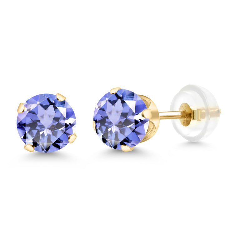 Gem Stone King 14K Yellow Gold Green Peridot Stud Earrings For Women Men (1.80 Cttw, 4-Prong, Gemstone Birthstone, Round 6MM)