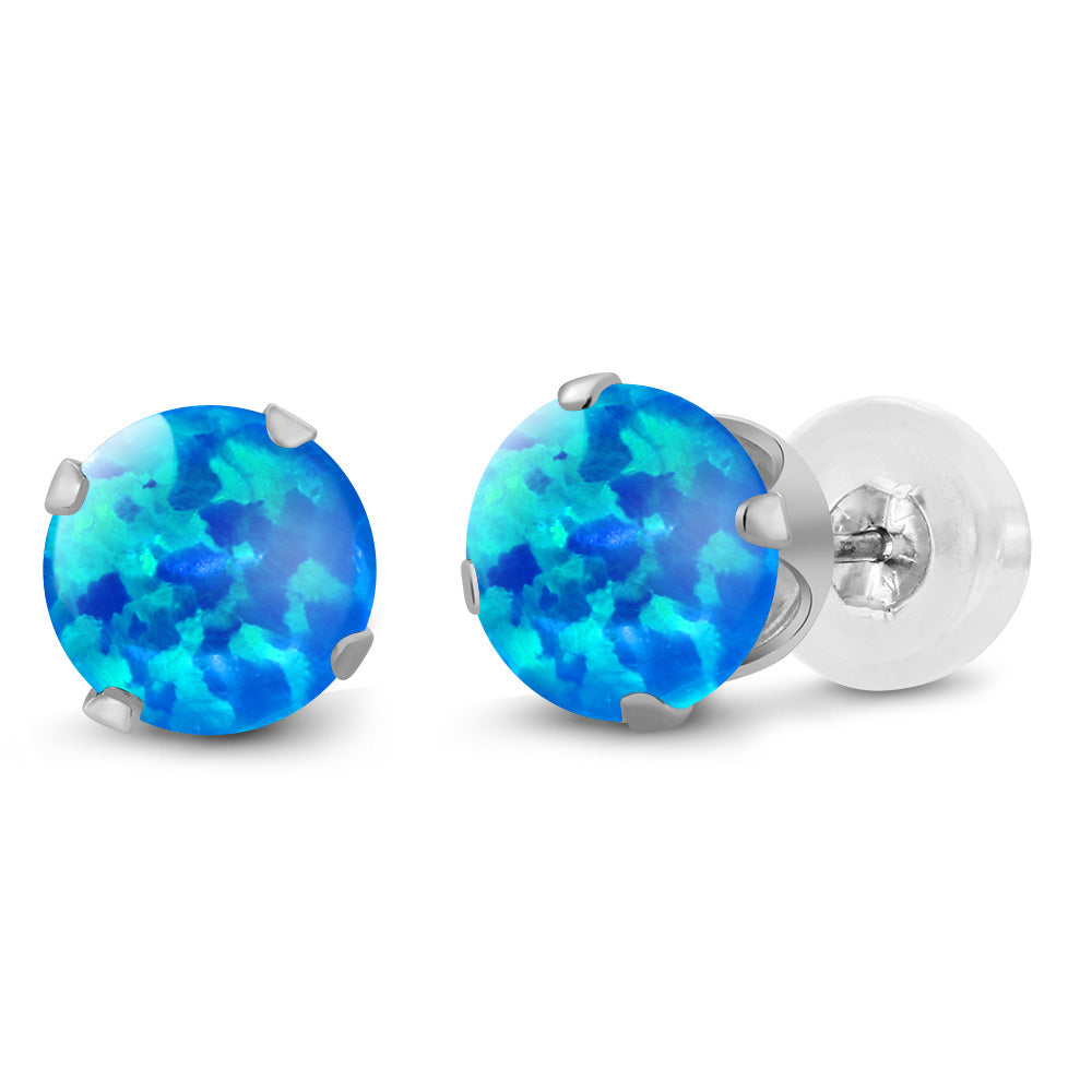 Blue Opal - October_Earrings in 10K White Gold