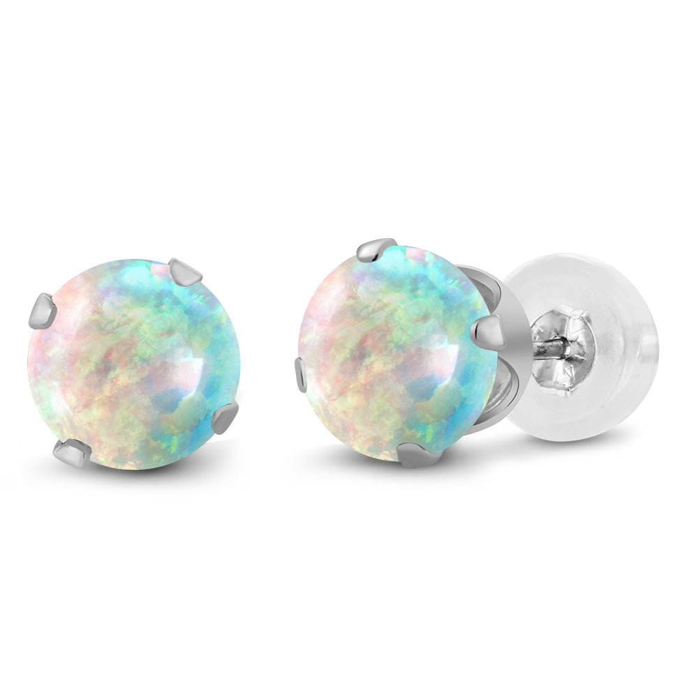 White Opal-Cabochon - October_Earrings in 10K White Gold