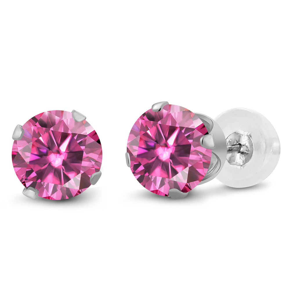 Pink Moissanite - April_Earrings in 10K White Gold