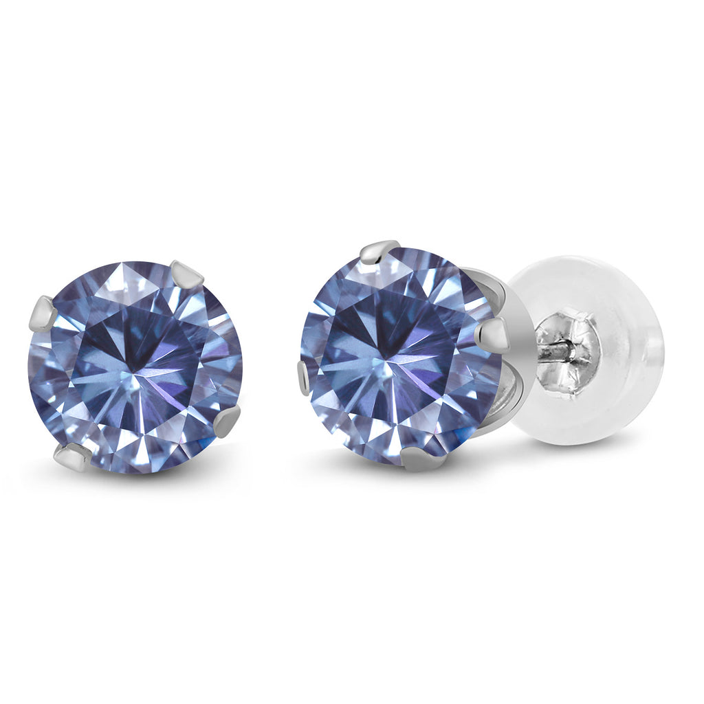 Persian Blue Moissanite - April_Earrings in 10K White Gold