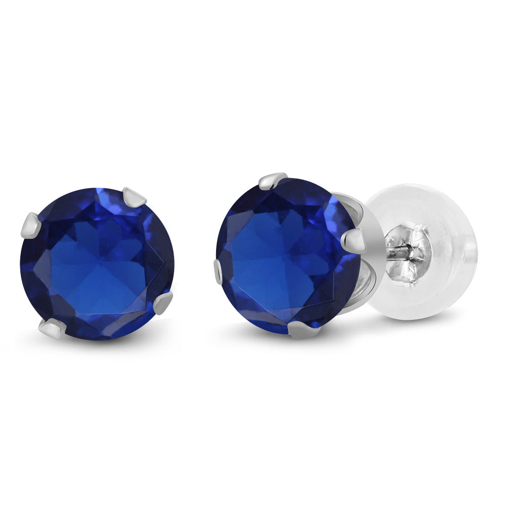 Blue Created Sapphire - September_Earrings in 10K White Gold