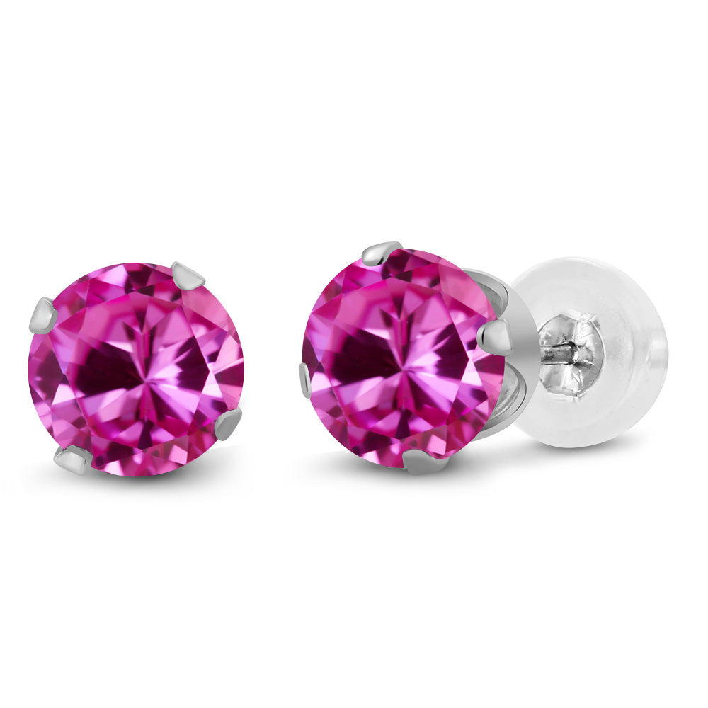 Pink Created Sapphire - September_Earrings in 10K White Gold