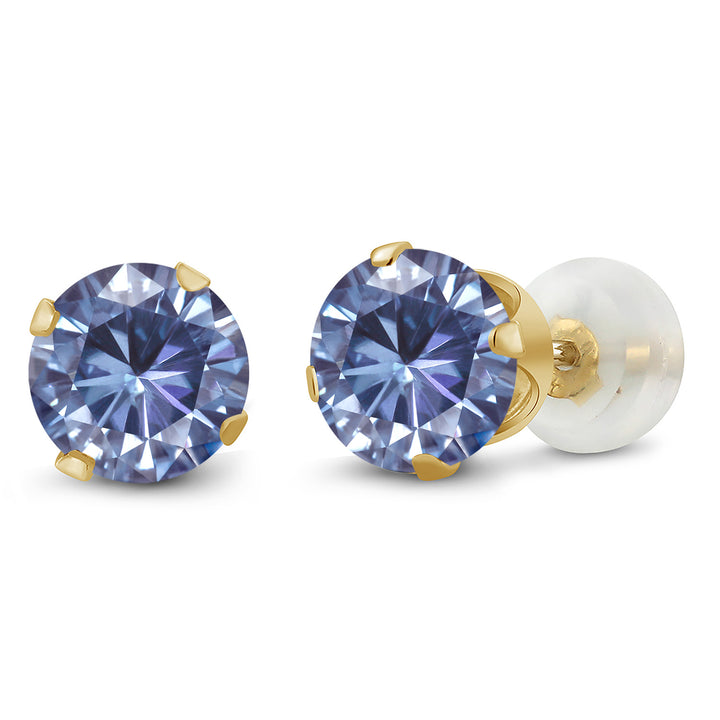 Persian Blue Moissanite - April_Earrings in 10K Yellow Gold