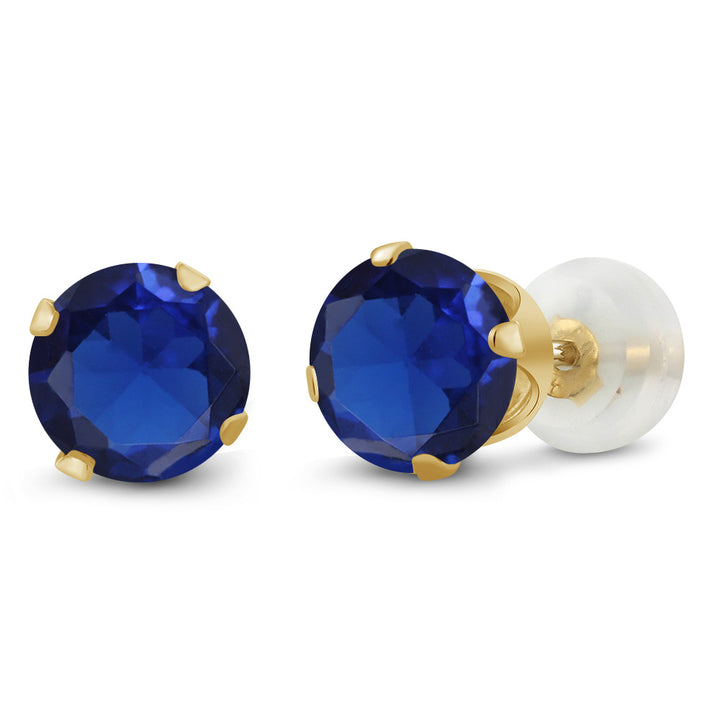 Blue Created Sapphire - September_Earrings in 10K Yellow Gold