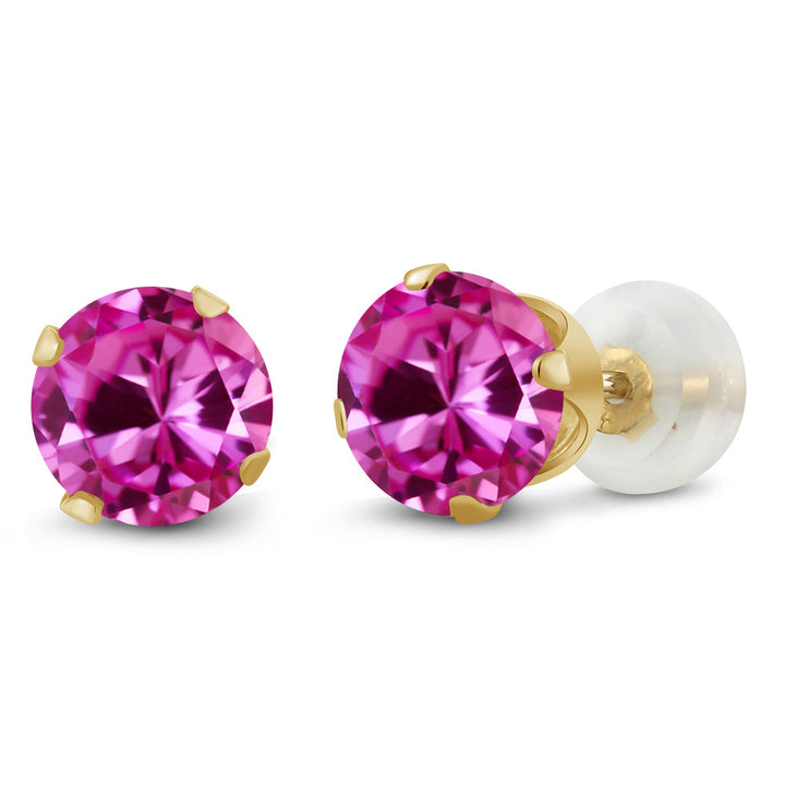 Pink Created Sapphire - September_Earrings in 10K Yellow Gold