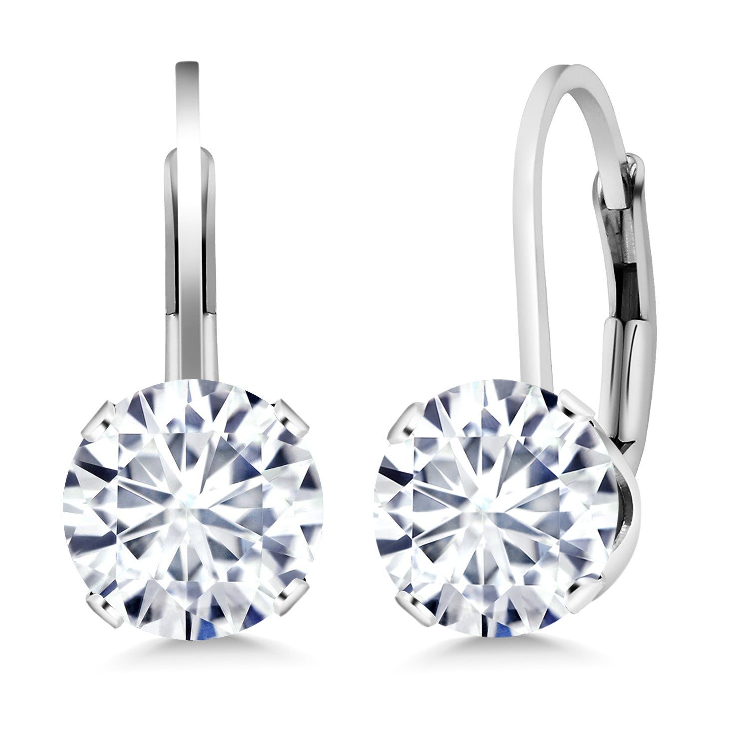 925 Sterling Silver Moissanite Women Dangle Earrings (2.40 Cttw, Round 7MM)