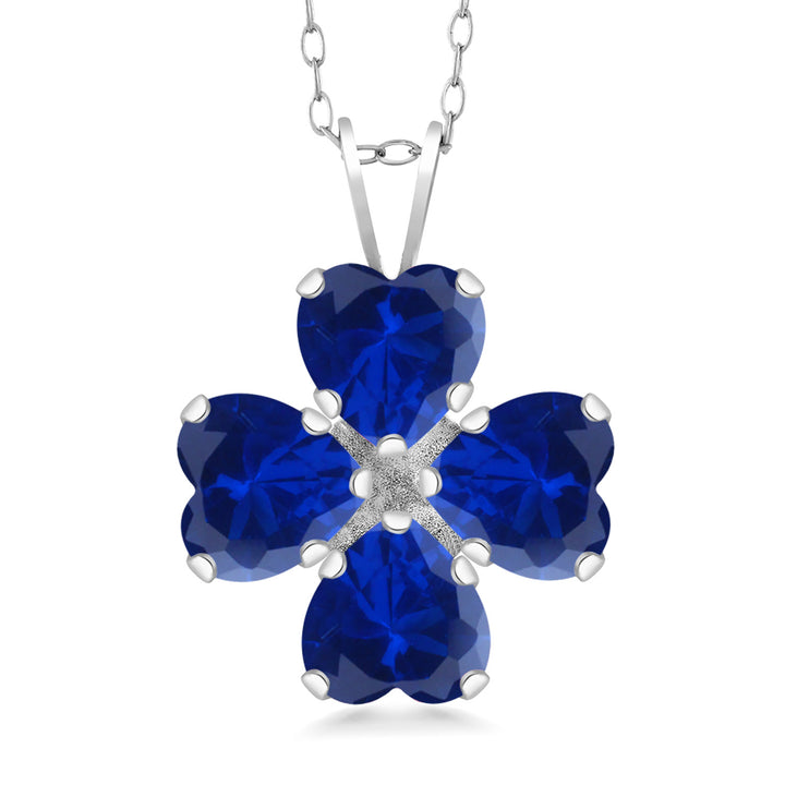 Blue Created Sapphire_Pendant in 925 Sterling Silver