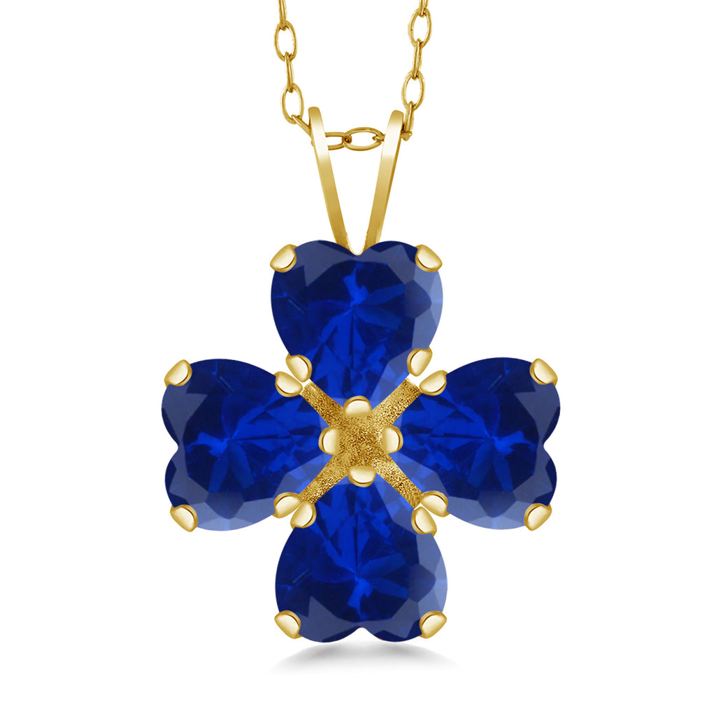 Blue Created Sapphire_Pendant in 925 Yellow Gold Plated Silver